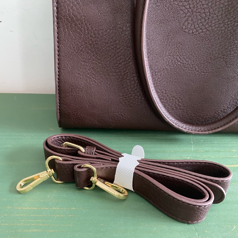 Charming Charlie Dark Brown Satchel with Gold Hardware - Picture 3 of 6